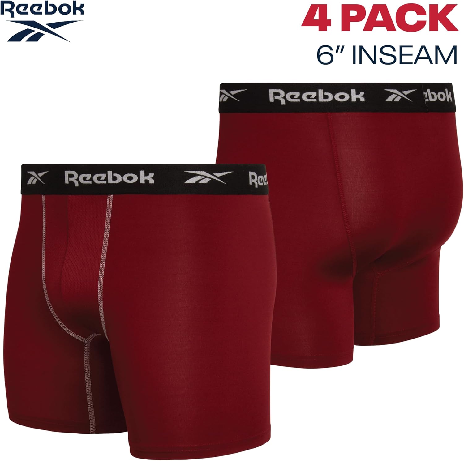 Reebok Mens Boxer Briefs - 8 Pack Stretch Performance 6" Inseam Moisture Wicking Mens Underwear Boxers with Contour Pouch - Image 3