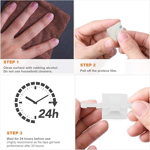 Miniatura 6 de Paquete de 140 soportes adhesivos para bridas de cables de 34 pulgadas con clips de alambre multiusos con orificio para tornillo, palo de anclaje en