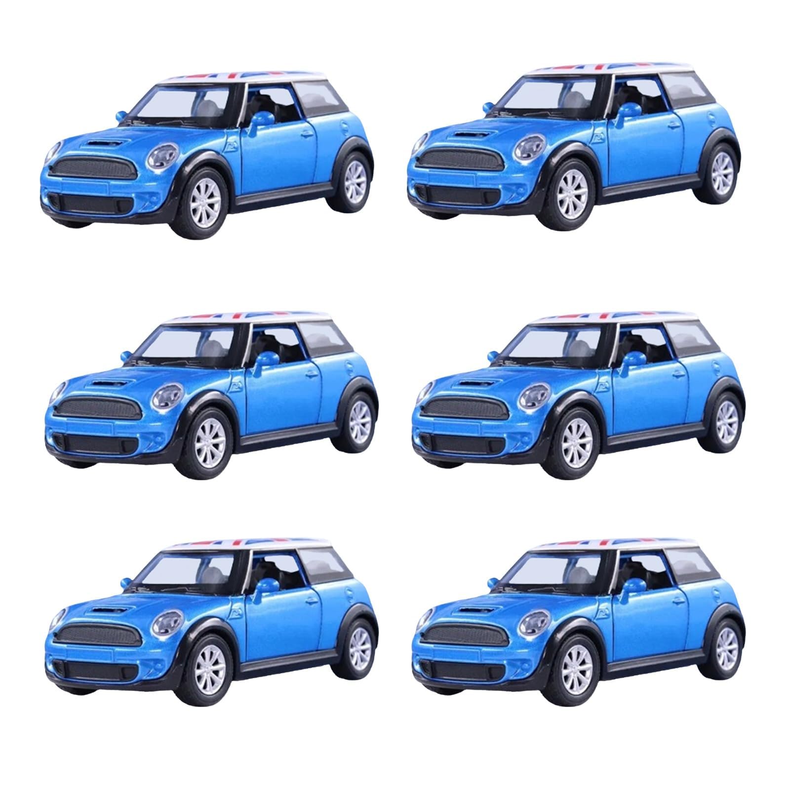 PNJB Mini Sports Car, Mini Racing Care, Scale 1: 22, Die-Cast Collectible, Pull-Back, Classic Style Mini, Play Car Model, Blue (6 Pcs)