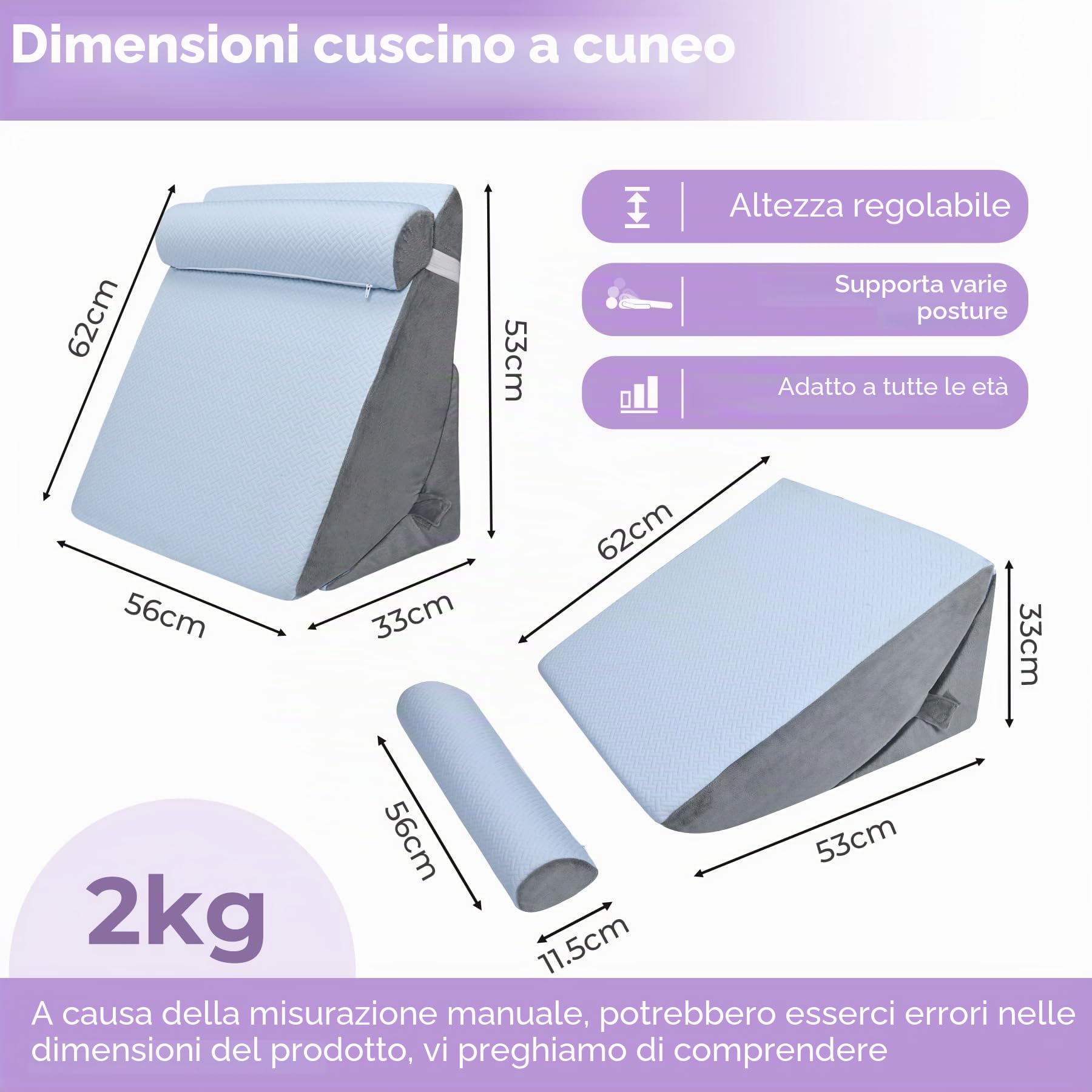 Babenest Set di 3 cuscini a cuneo ortopedico a triangolo, con poggiatesta per sollevamento delle gambe, dopo interventi chirurgici, reflusso acido, supporto per la schiena, cuscino inclinato