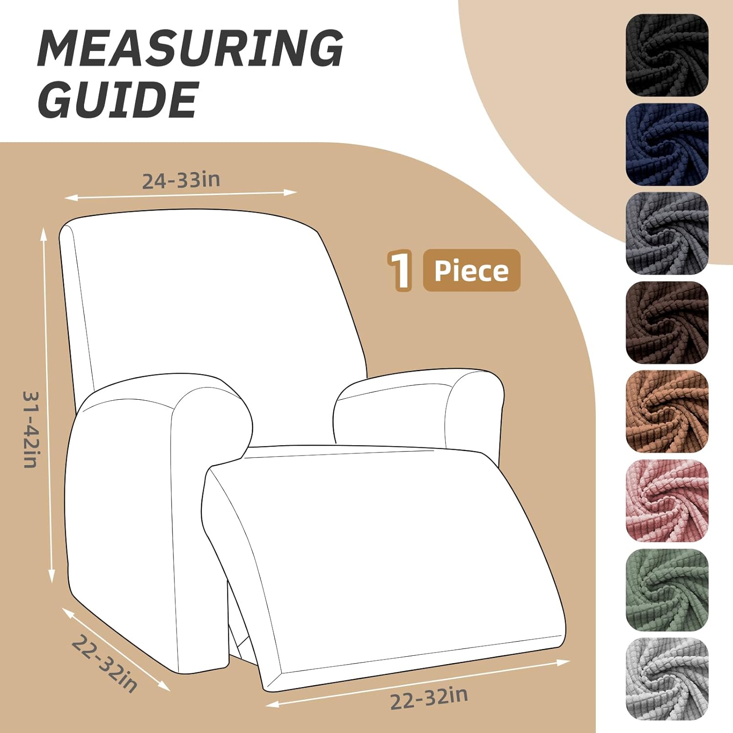 Recliner Chair Covers,1 Piece Stretch Recliner Cover Washable Furniture Protector with Elastic Bottom for Pets Kids Spandex Jacquard Fabric Small Checks(Recliner,Navy Blue)