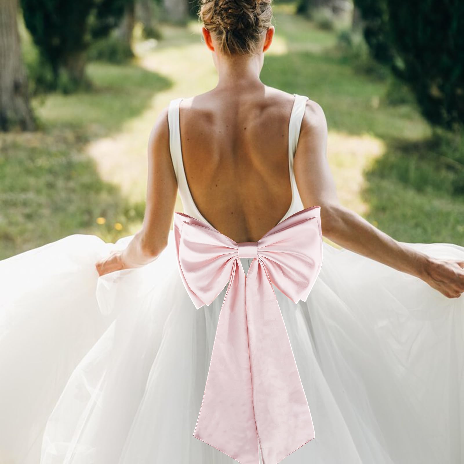 NICENEEDED Detachable Satin Bow for Wedding Dress Pink Bridal Bowknot - Image 4