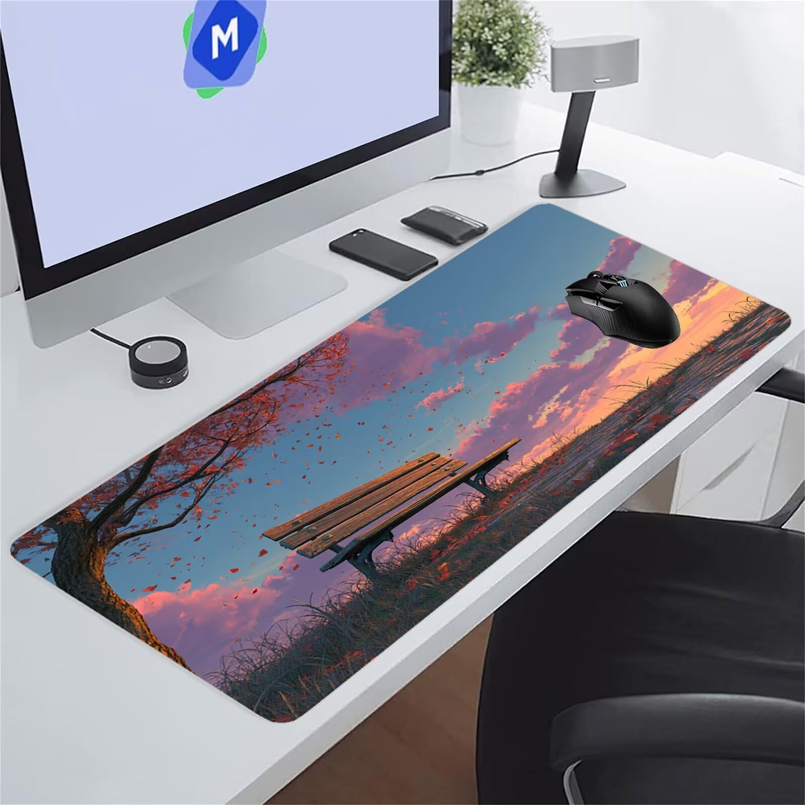 Tappetino per Mouse Grande 900x400x3 mm Mouse Pad Gaming XXL Foglie D'Albero Autunnali Tappetino Mouse Gaming Tappetino Scrivania Antiscivolo con Bordi Cuciti per PC Ufficio e Casa
