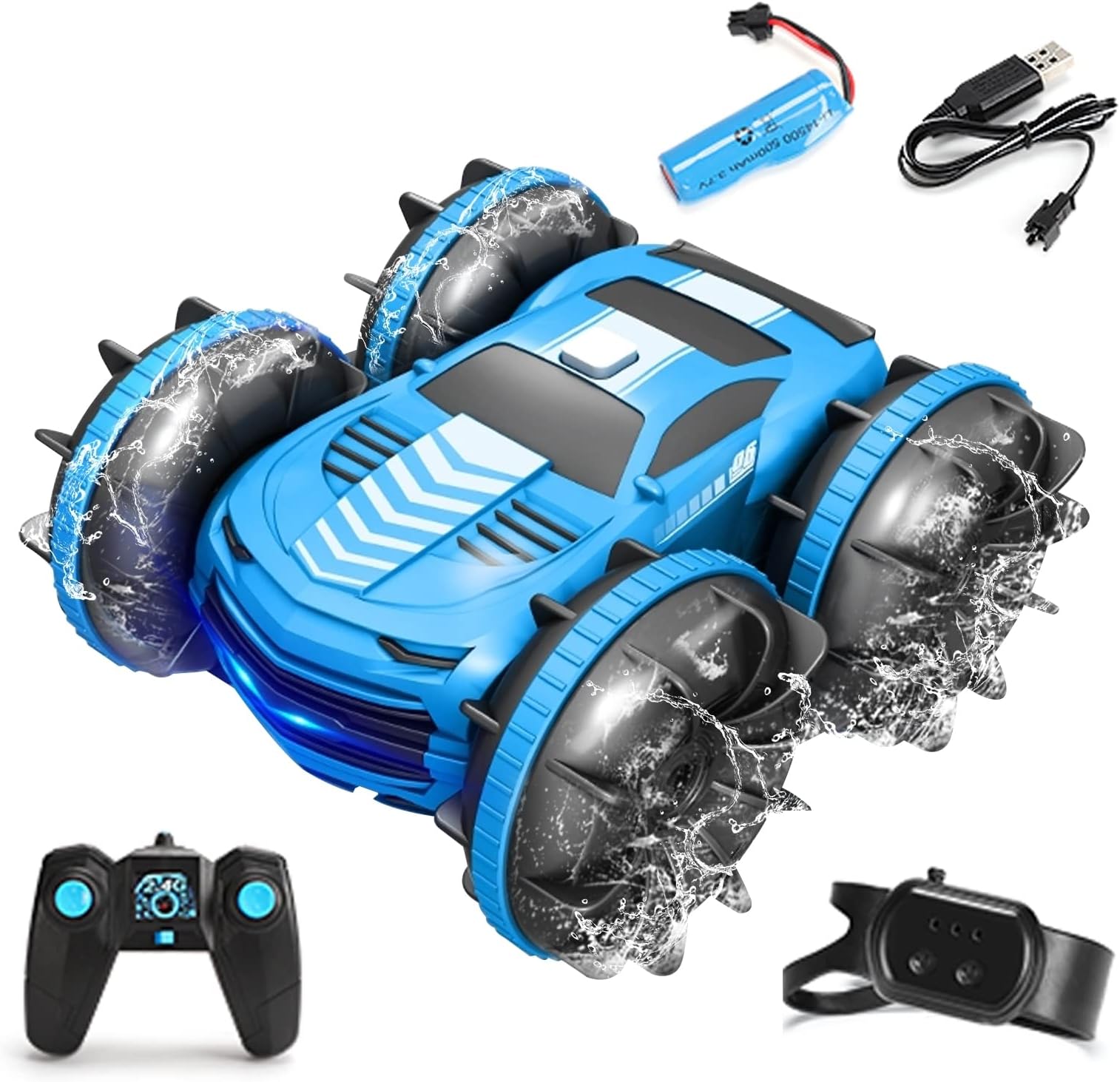 Waterproof RC Stunt Car, 4WD Off Road Amphibious Rc Cars, 2.4GHz Remote Control Gesture Sensor Toy Cars, 360° Rotating Off Road Vehicle for Kids