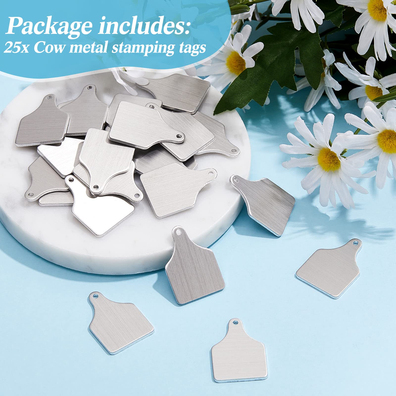ABBECIAO Stamping Blanks, Aluminum Cattle Ear Tags 0.06" Thick Cow Tag Blanks For Metal Stamping And Jewelry Making- Pack Of 25