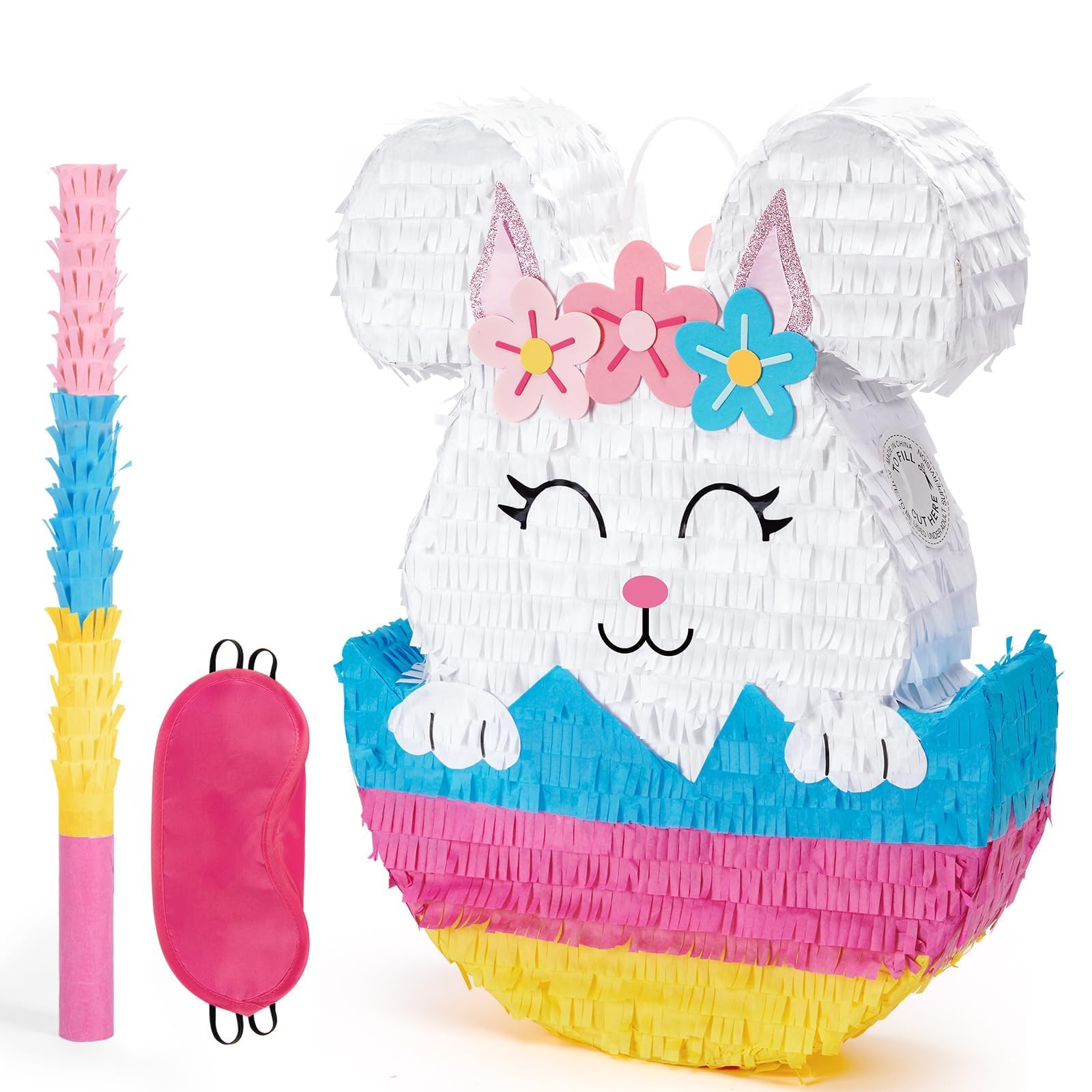 WERNNSAI Pinata Oster – Osterpiele Kinder Osterhasen Pinata mit Stock Augenblinde Gefüllt Piñata Schlag Komplettes Set Geburtstag Partyspiele Osterspiele Schlagen Frühlingsfestdeko Babyparty Zubehör