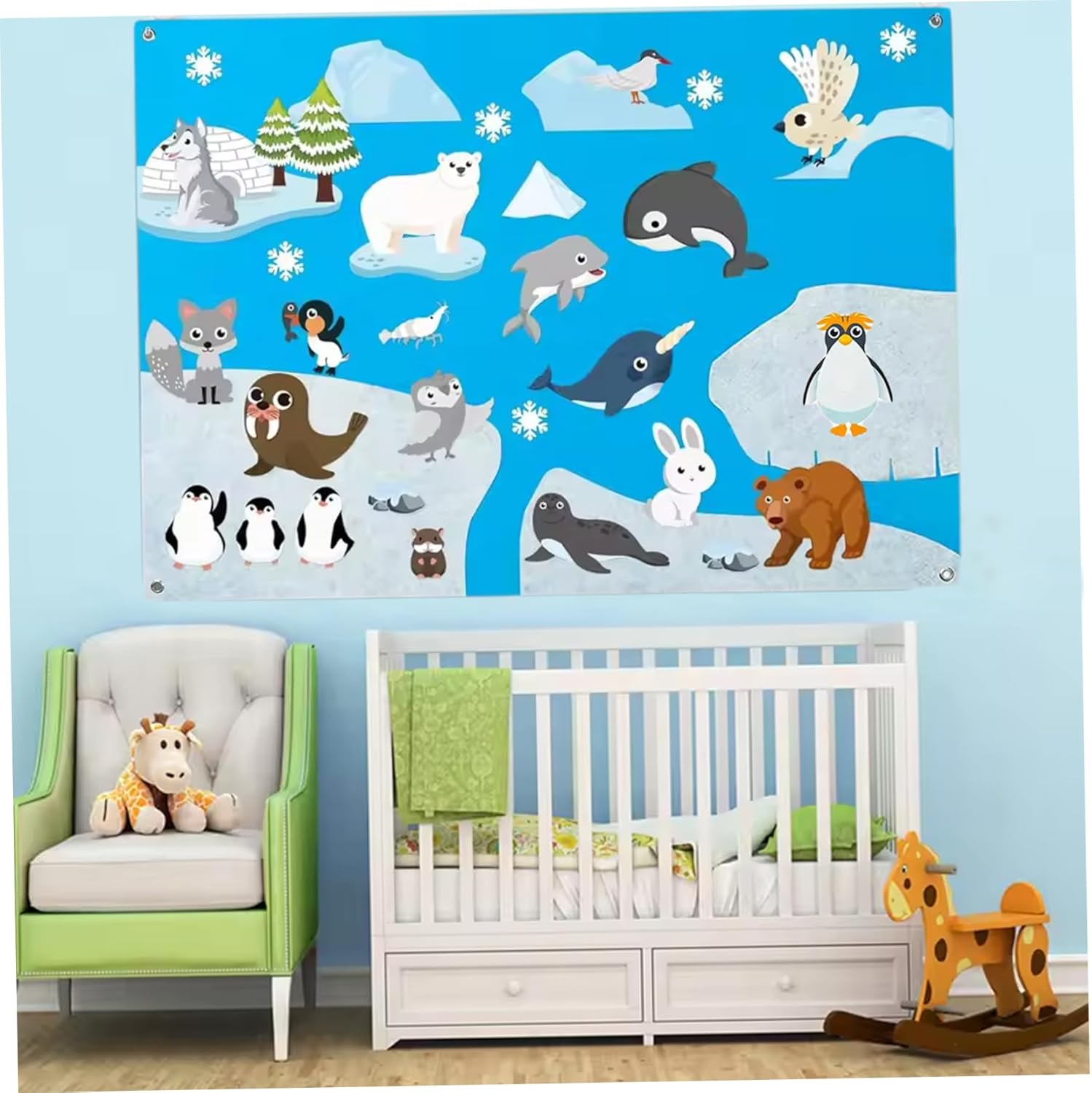 Felt Story Board Arctic-Themed 41x20 Felt Board for Toddlers with Grommet Educational Imaginative Cartoon for Home, Preschool, Toddler Activities