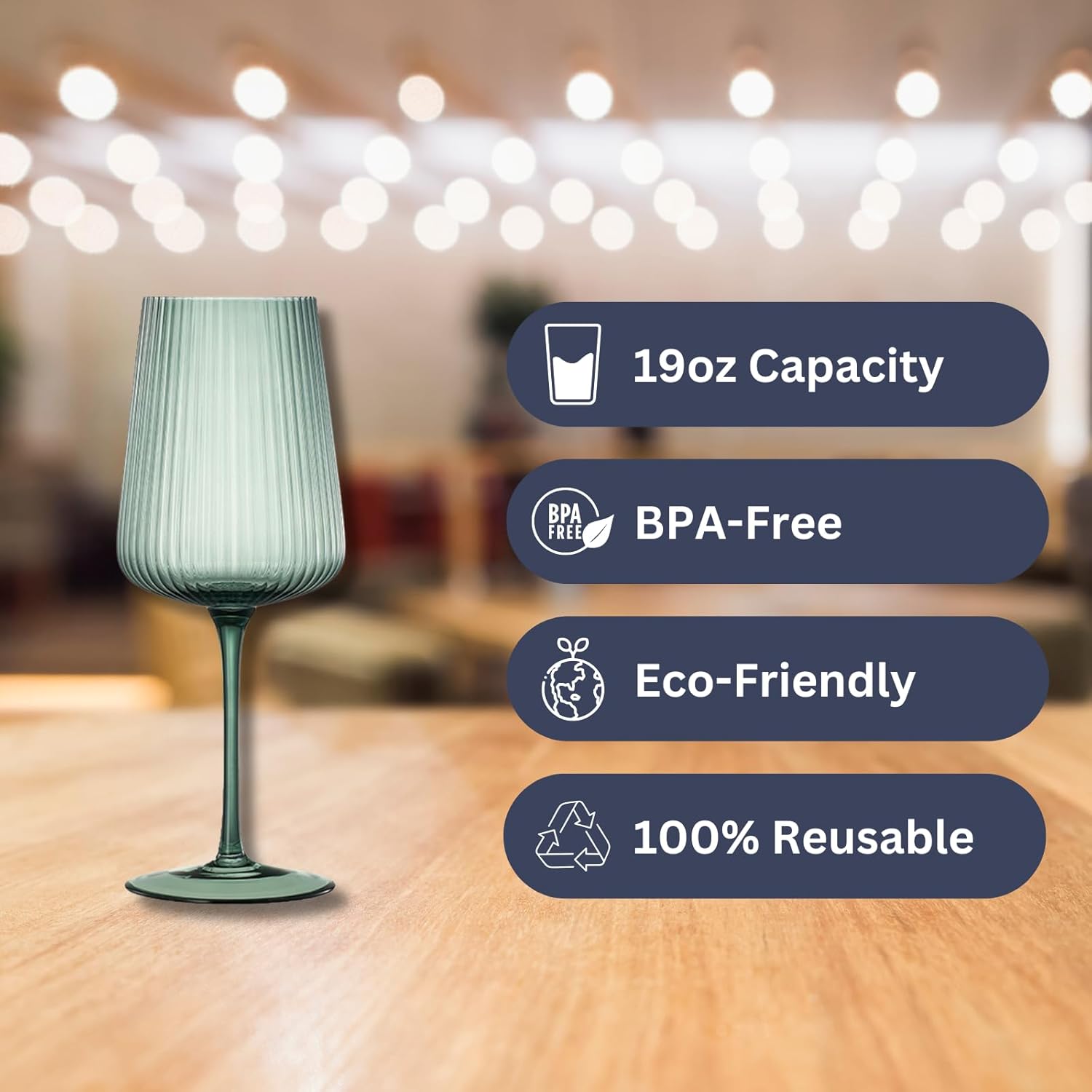 Ripple Colored Wine Glasses - Set of 6 Ribbed Crystal Fluted Big Long Stemmed Glasses Gift Hosting, Wife, Mom Friend - Large 19 oz Glass, Italian Style Tall Drinkware, Vintage Style Drinking (Green) - Image 3