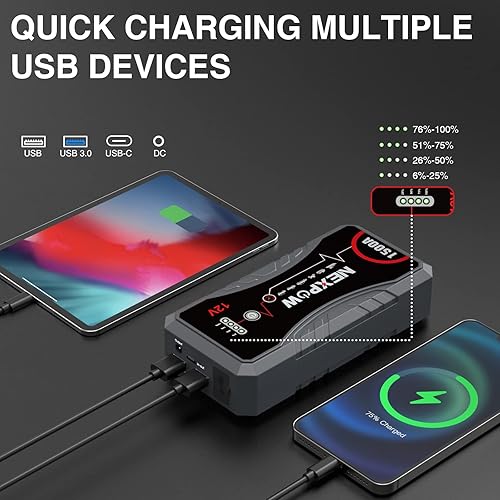 Miniatura 5 de NEXPOW Q10S 1500A Arrancador portátil y cargador de pared de 18 W