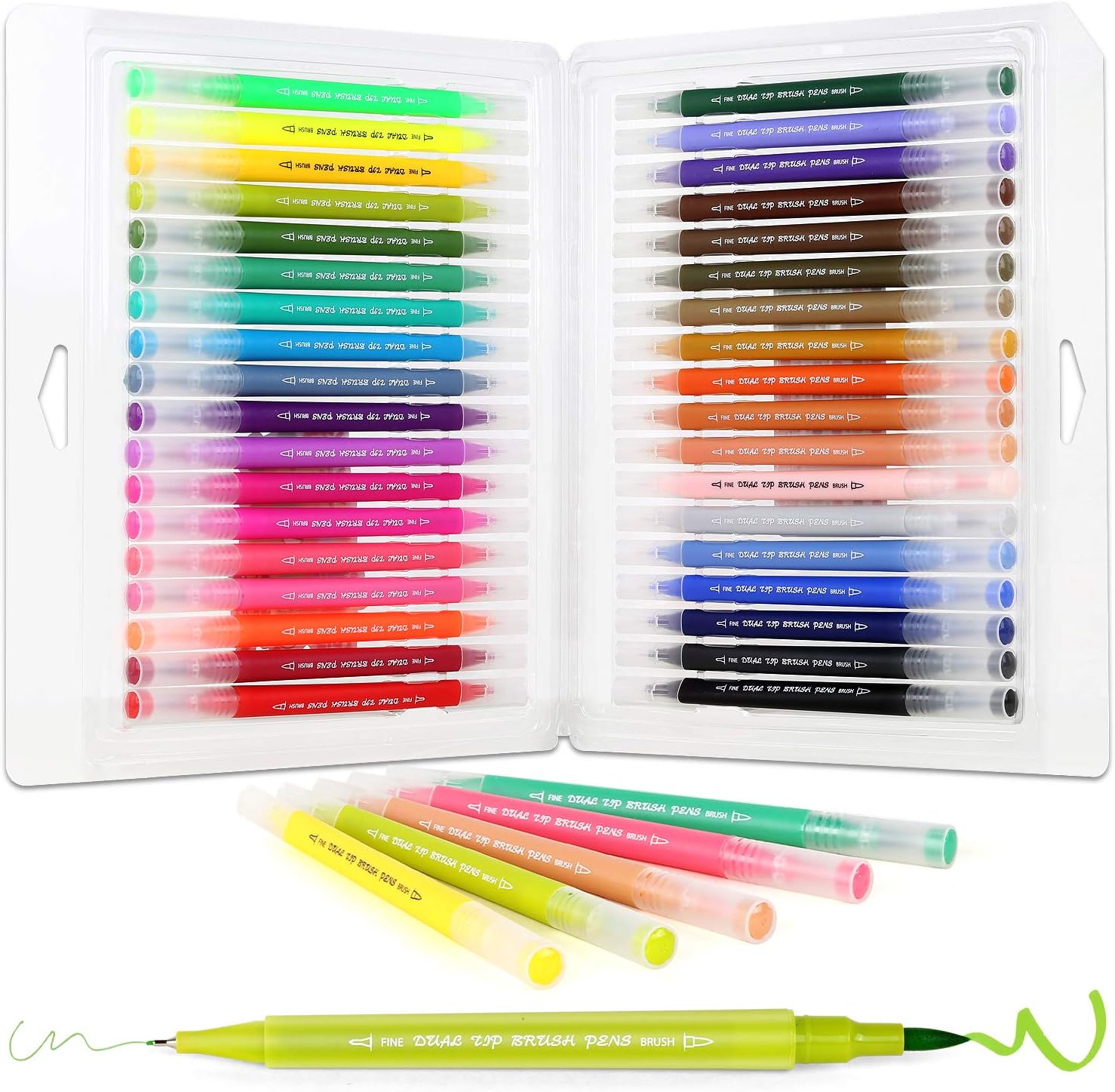 Dual Brush Pen Art Markers,36 Vibrant Colors Drawing Pen Coloring Markers Color Pen for Painting Drawing Coloring Calligraphy Lettering,with Flexible Brush&Fine Tip,Great for Adults Kids and Beginner