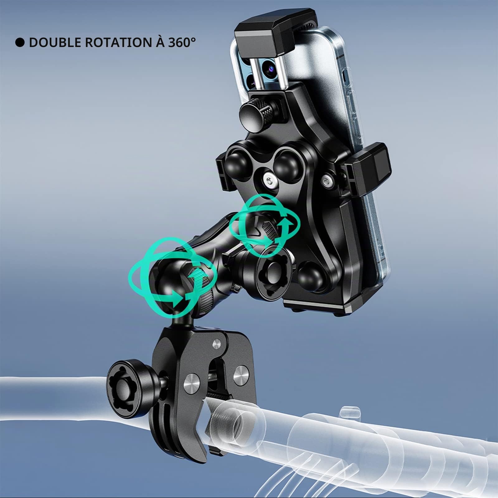iMESTOU Anti-Vibration Téléphone Moto Mount 1 "Ball Handlebar Bike Mobike Holder Anti-Theft 360 ° de Rotation Universellement Compatible avec 4,7 "-7,2" Smartphones Max. 20mm d'épaisseur