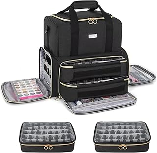 Nail Polish Organizer Holds 80 Bottles and a Nail Lamp,Nail Polish Carrying Case with 2 Removable Bags,Nail Organizers and Storage for Nail Tech,Portable Nail Polish Holder for Nail Supplies,Black