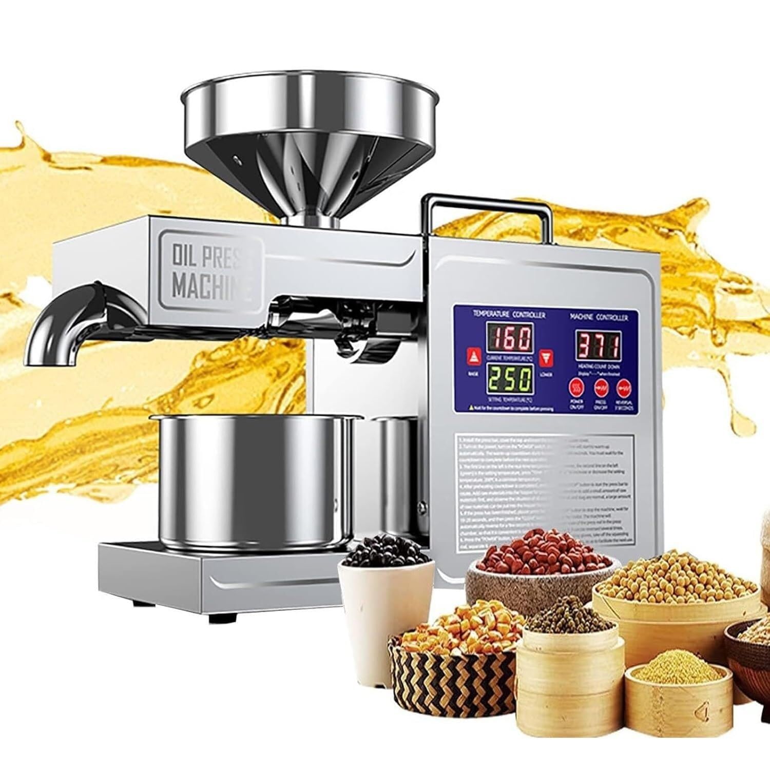 DJCDDM Automatic Oil Press Machine,Commercial Electric Oil Press,for Soybean Peanut Sesame Sunflower Seeds Coconut(600w)