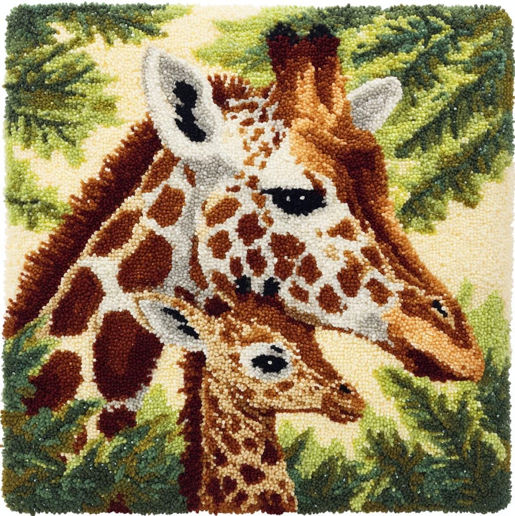 AxiangziK Latch Hook Pillow Making Kit 43x43cm,Giraffe Mother and Baby