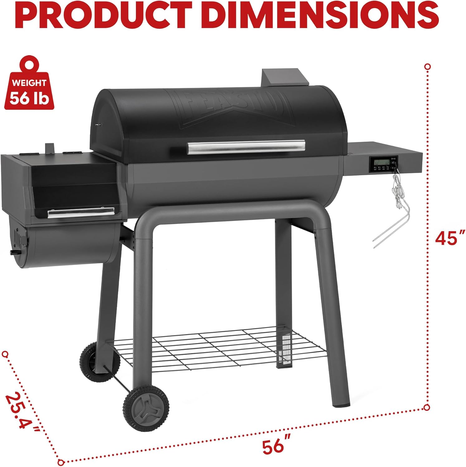 30-Inch Heavy-Duty Charcoal Grill with Digital Temperature Control & 2 Meat Probes, Outdoor BBQ Grill with Offset Smoker, 832 Sq. In. Cooking Space for Backyard BBQ, Black & Grey