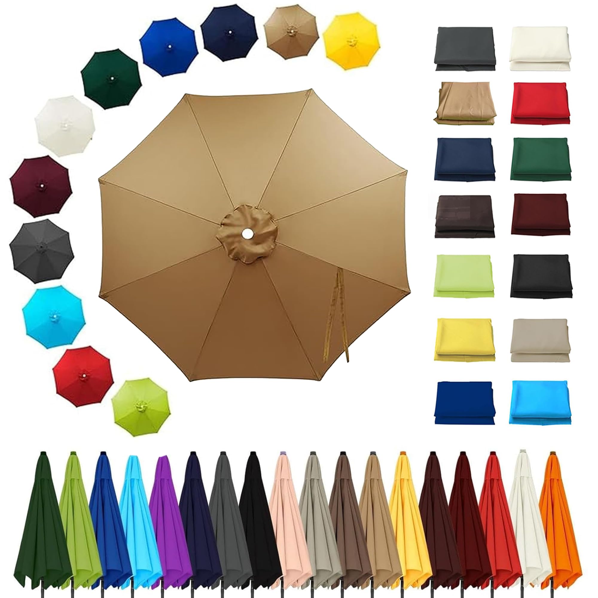 Qivstxug Replacement Parasol Canopy for Garden Patio Outdoor Waterproof Umbrella Replacement Fabric 6/8 Arms 2.0m 2.7m 3.0m 4.0m 6/8 arms cantilever Parasol Replacement Canopy Khaki