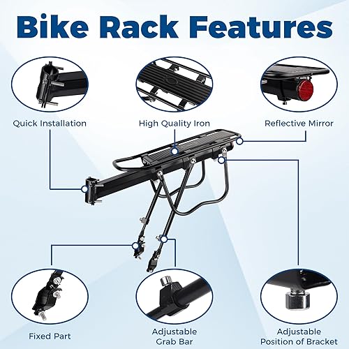 Miniatura 4 de MEGHNA Soporte trasero para bicicleta, ángulo ajustable, estable, para bicicleta de 22 a 29 pulgadas, fácil de instalar para bicicleta de montaña