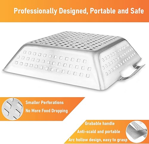 Miniatura 4 de Grisun Cestas para parrilla de verduras, 3 unidades, canastas resistentes para parrilla al aire libre con asa, cestas de verduras de acero