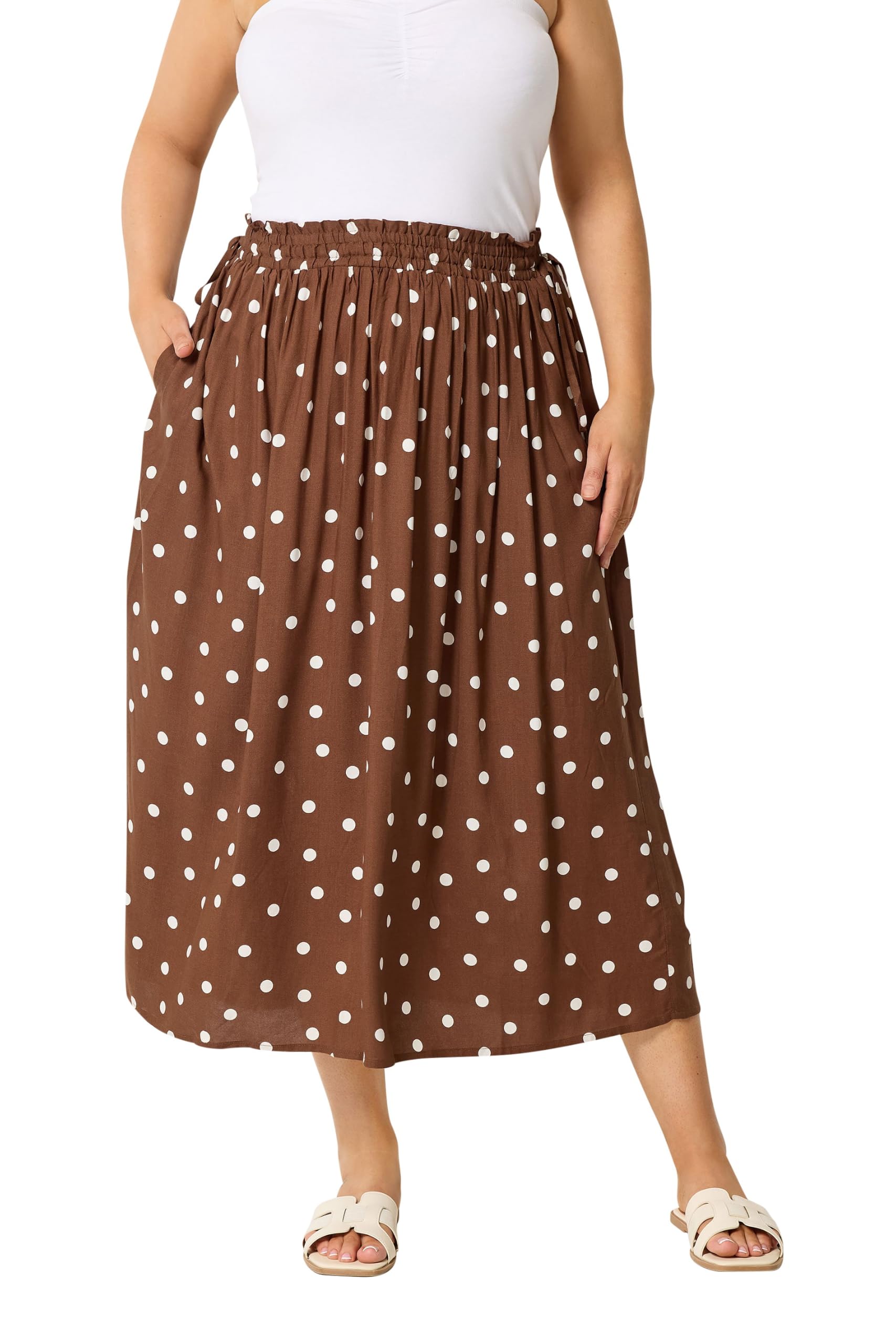 Yours Women's Chocolate Curve Brown Polka Dot Skirt - Plus Size Curve