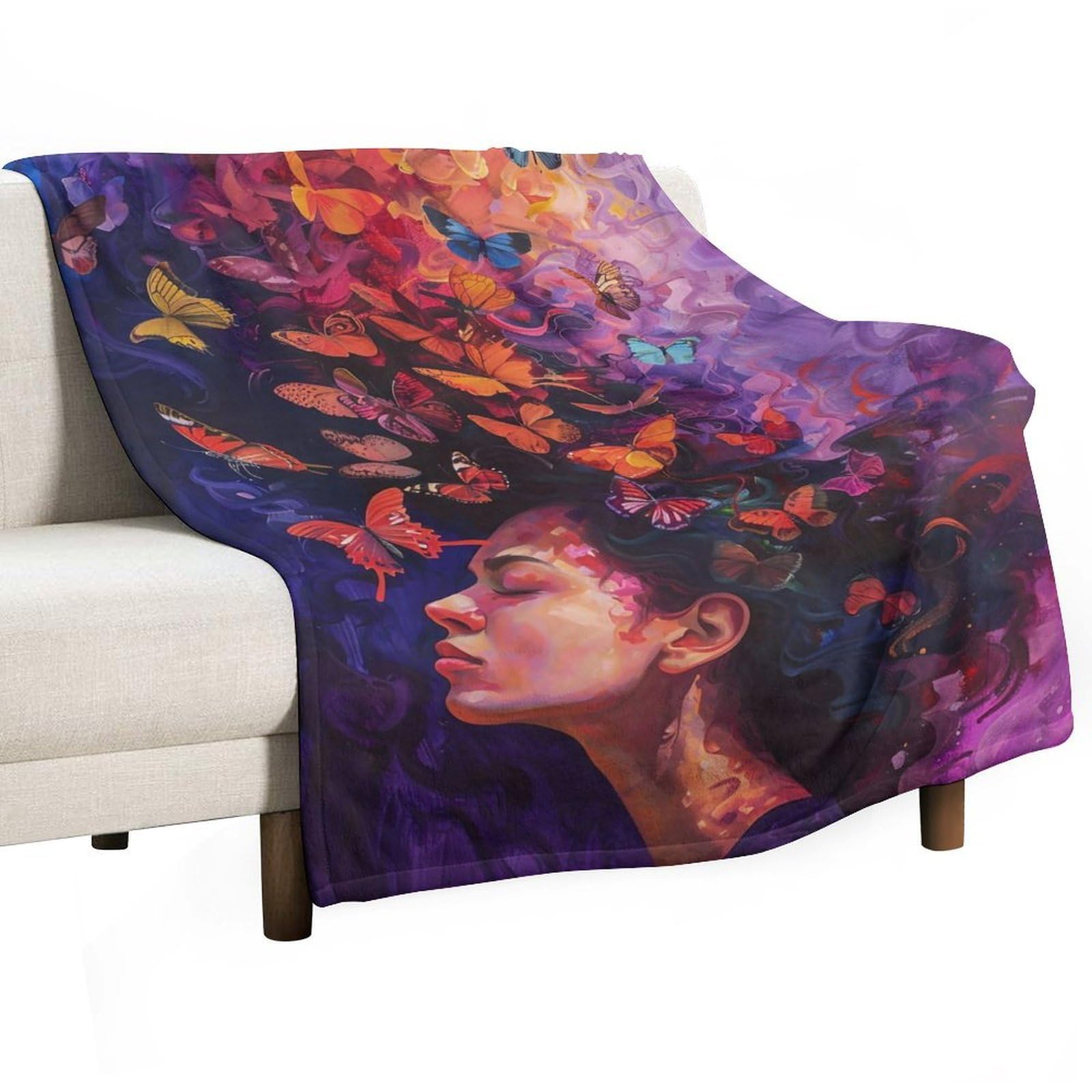 YHGSREUOH Butterfly Goddess Surreal Woman 03 Flannel Blankets Fleece Soft Throw Lightweight Plush Gifts for Couch, Bed, Cozy Sofa Plush, Chair, Lovers 150x200cm(60x80in)