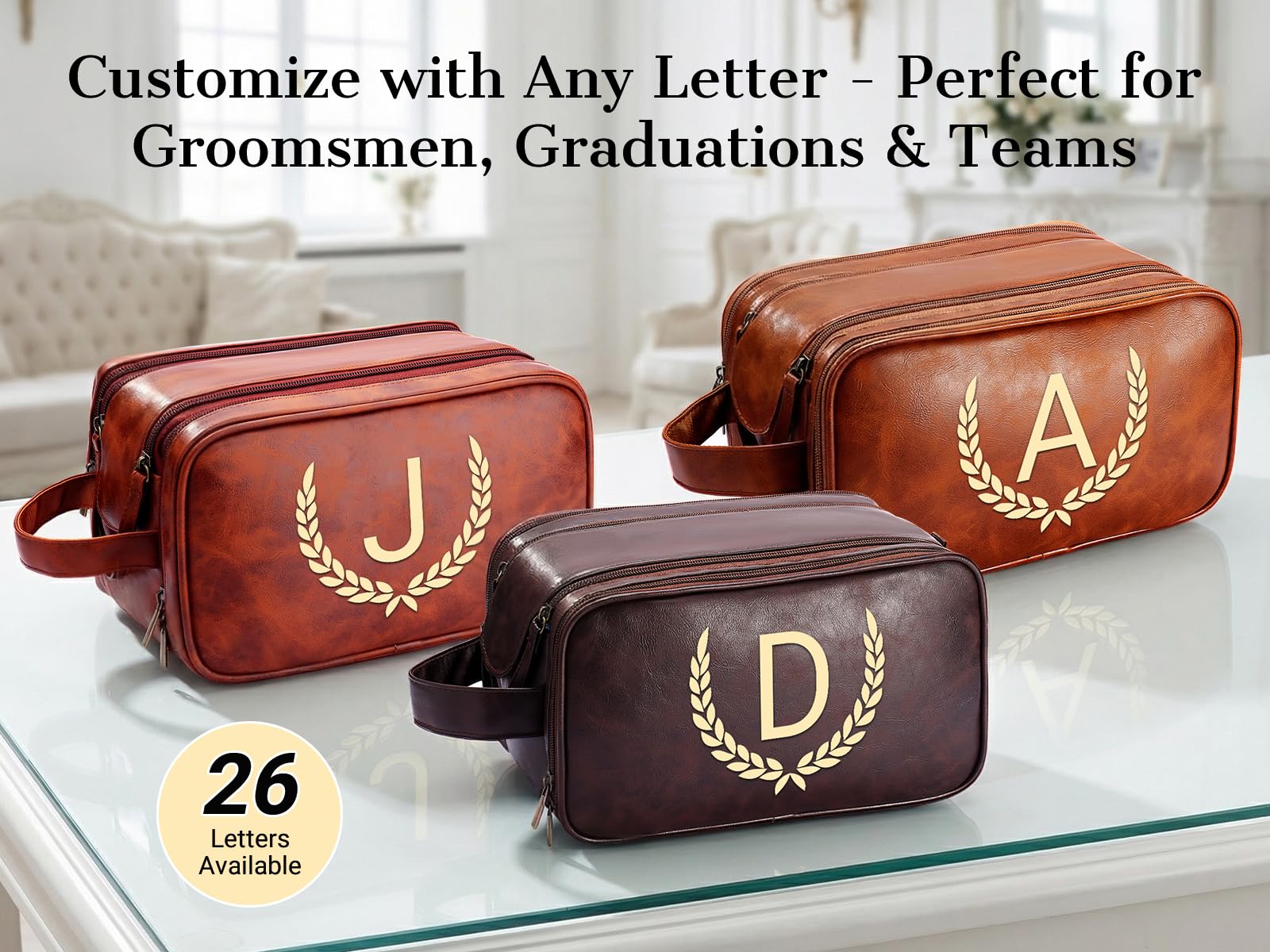 OXYEFEI Regalos personalizados para hombres, bolsa de aseo grande personalizada para hombres, cuero sintético personalizado, impermeable, artículos de aseo personal para hombre, viaje con kit esencial