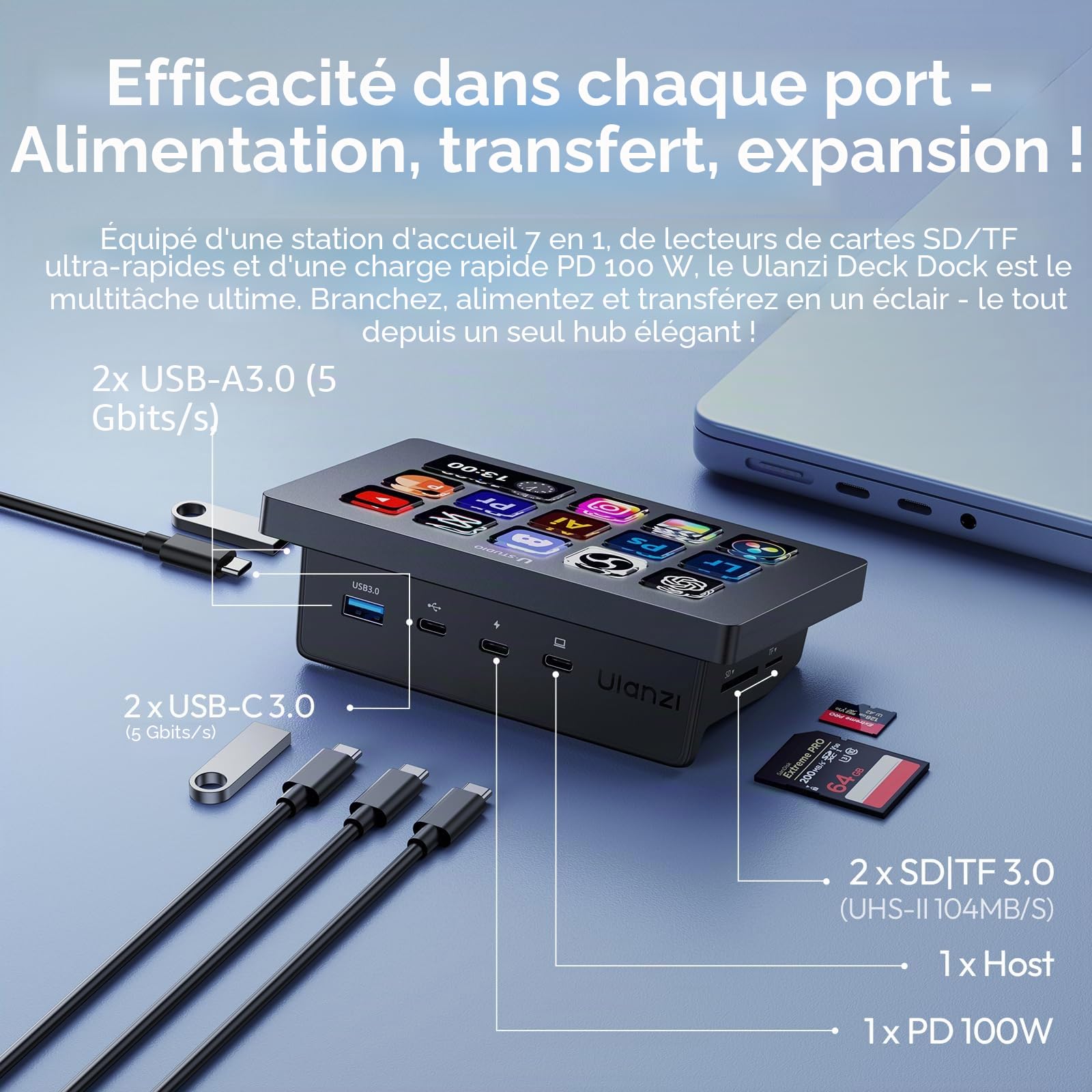 ULANZI D200H 7-en-1 U-Studio Contrôleur de Streaming,Avec 14 touches LCD et 13 touches macro,Permettant de déclencher des actions sur des plateformes telles que OBS,Twitch et YouTube,Compatible Mac/PC