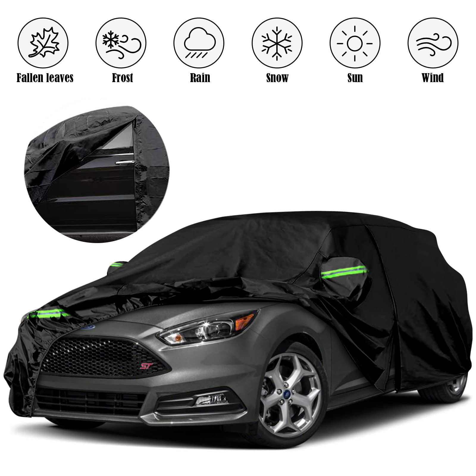 Waterproof Car Covers Replace for 1999-2025 Ford Focus Hatchback 6 Layers All Weather Custom-fit Car Cover with Zipper — view 7