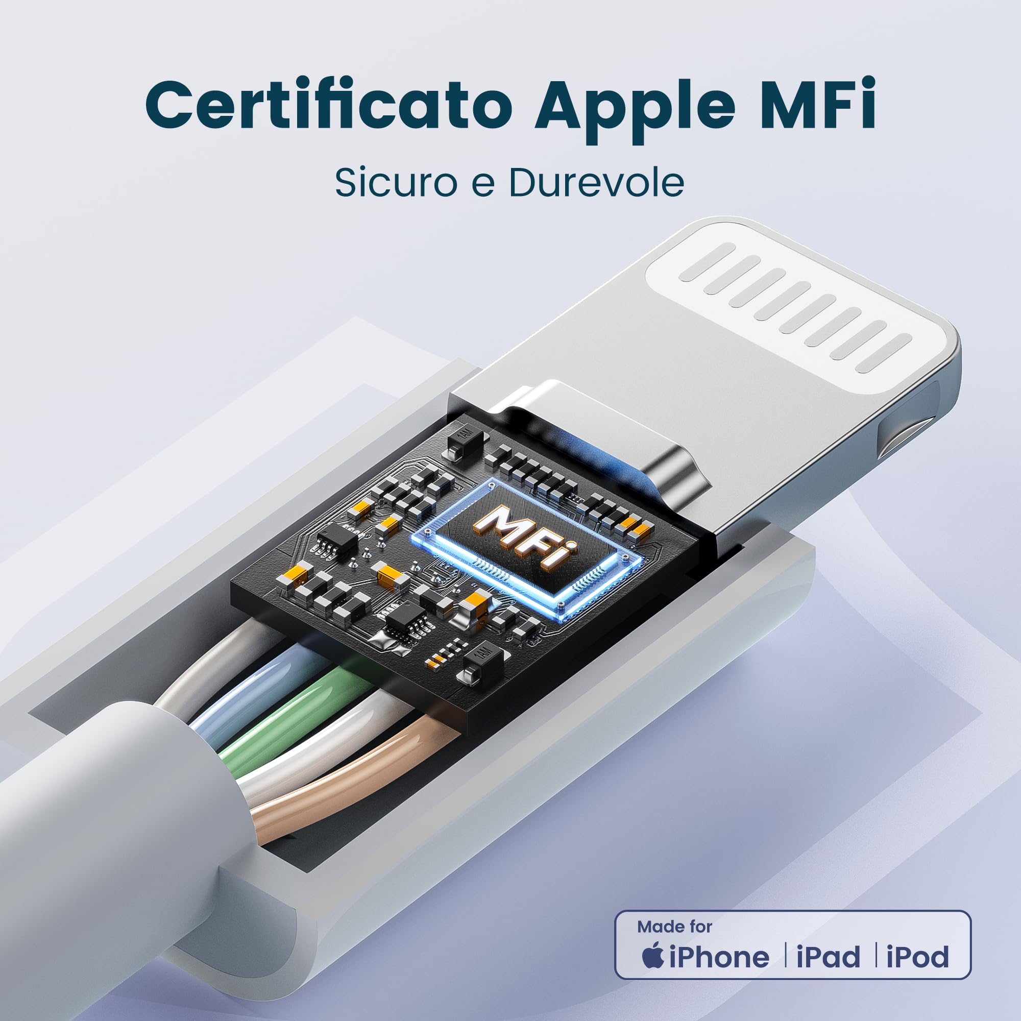 RAMPOW Cavo iPhone, Cavo iPhone USB Cavo Lightning Ricarica, Cavo Caricatore iphone Carica Rapida [Certificato MFi C89] Compatibile per iPhone 14/14 Pro/13/12/11/Pro Max/8/7/XR, iPad - Bianco/1M