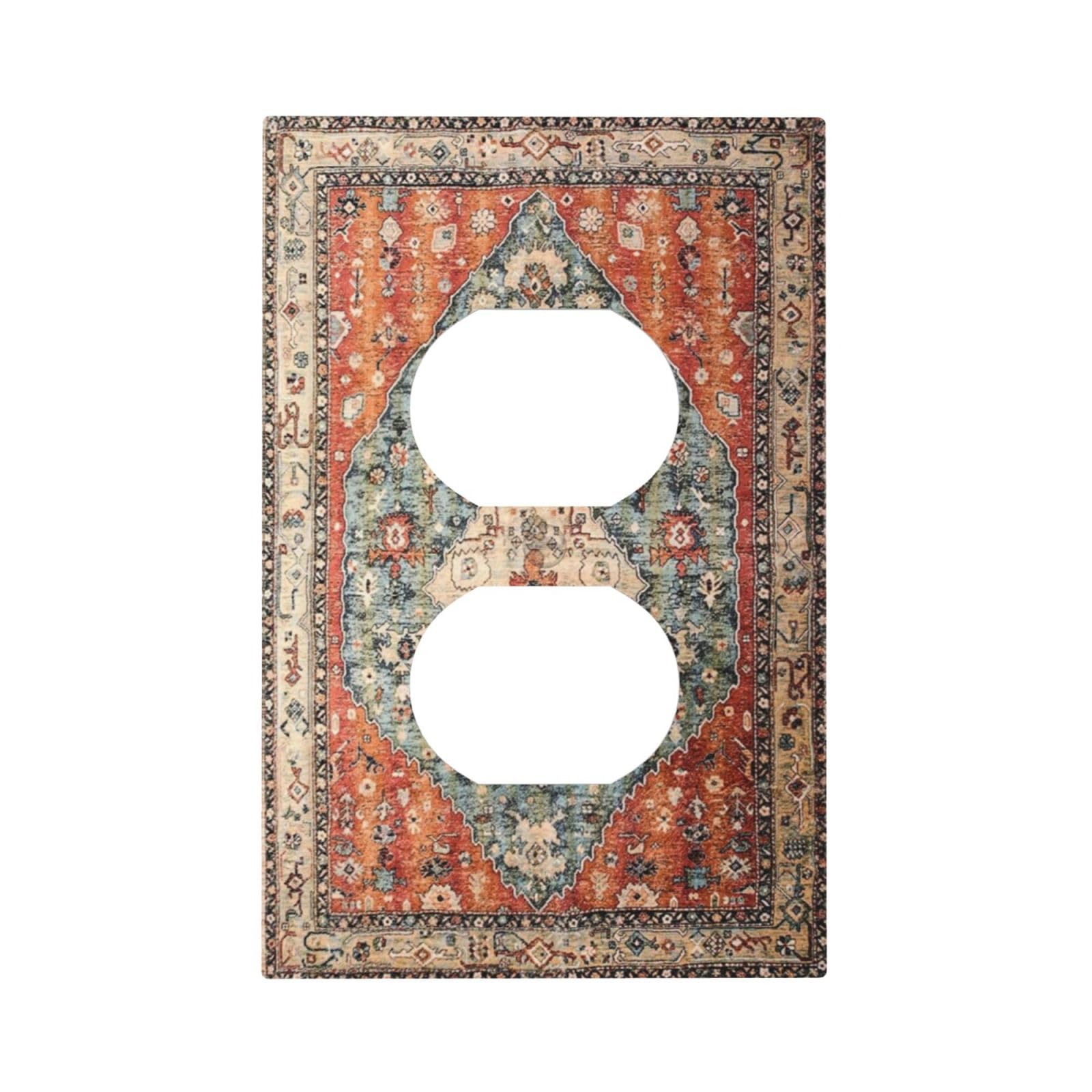 Vintage Bohemian 1 Gang Duplex Outlet Covers Faceplate Decorative Single Electrical Receptacle Wall Plate Abstract Boho Tribal Light Switch Cover