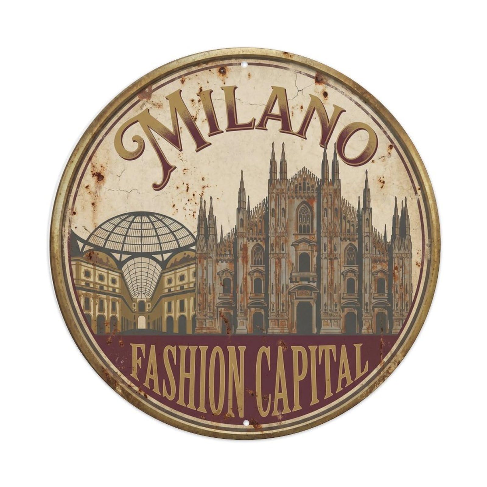 Milan Cathedral Duomo Destination Scenery Landmark City Metal Tin Sign Plaque Wall Decor for Cafe, Man Cave, Club Bar, Office, Home Garden Round Metal Poster 8x8Inch