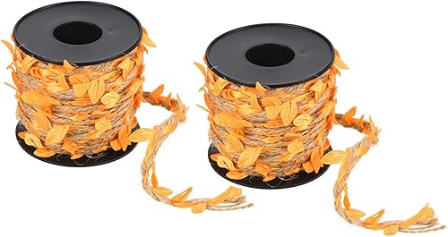 PATIKIL Cinta de hoja de arpillera de 33 pies y 0.197 in, 2 rollos trenzados de decoración de vid natural de yute con hojas artificiales para