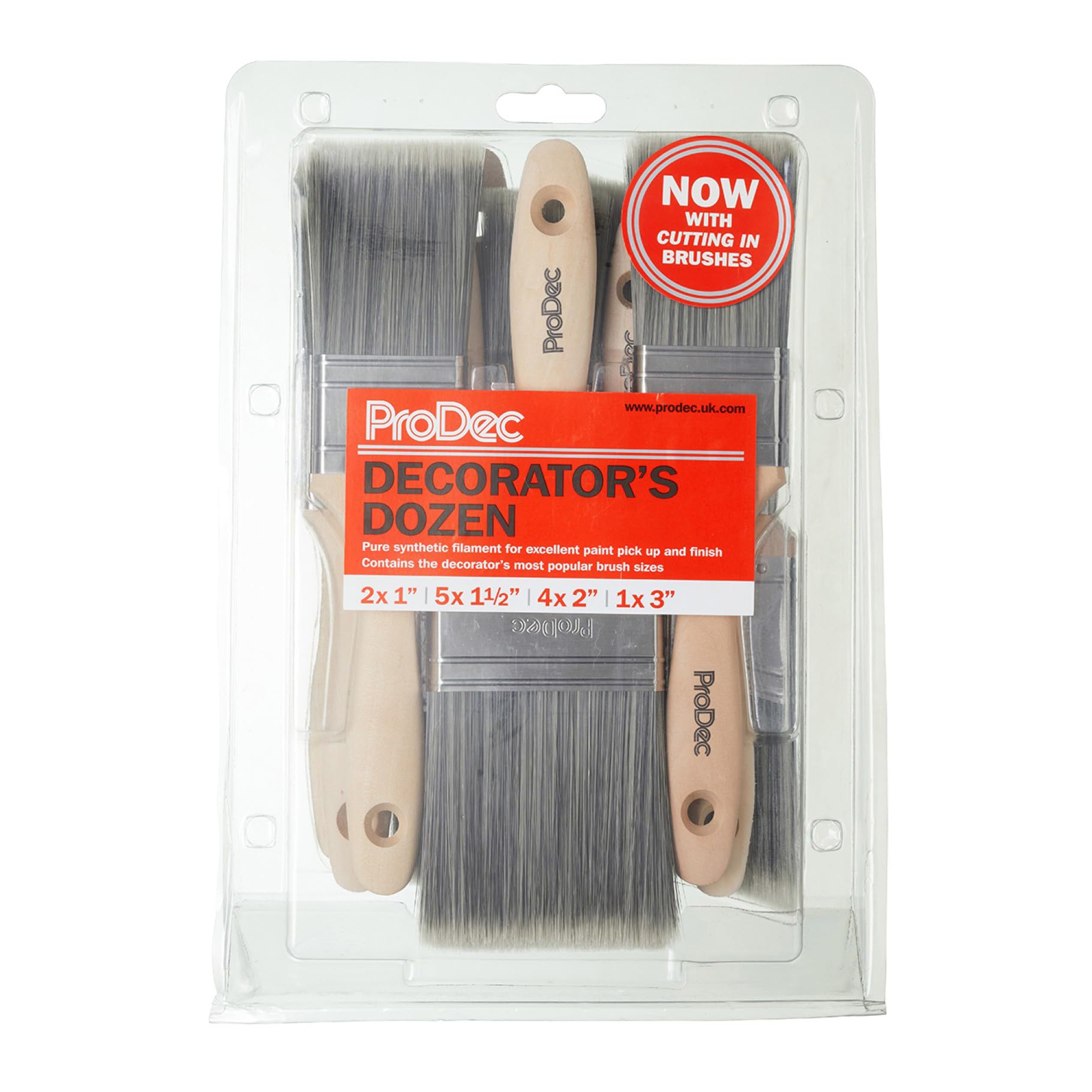 ProDec Decorator's Lot de 12 pinceaux de Peinture Comprenant des pinceaux à découper pour Une Finition Lisse avec émulsion, Brillants, peintures satinées sur Murs, plafonds, Bois, métal – 2 x 1, 5 x