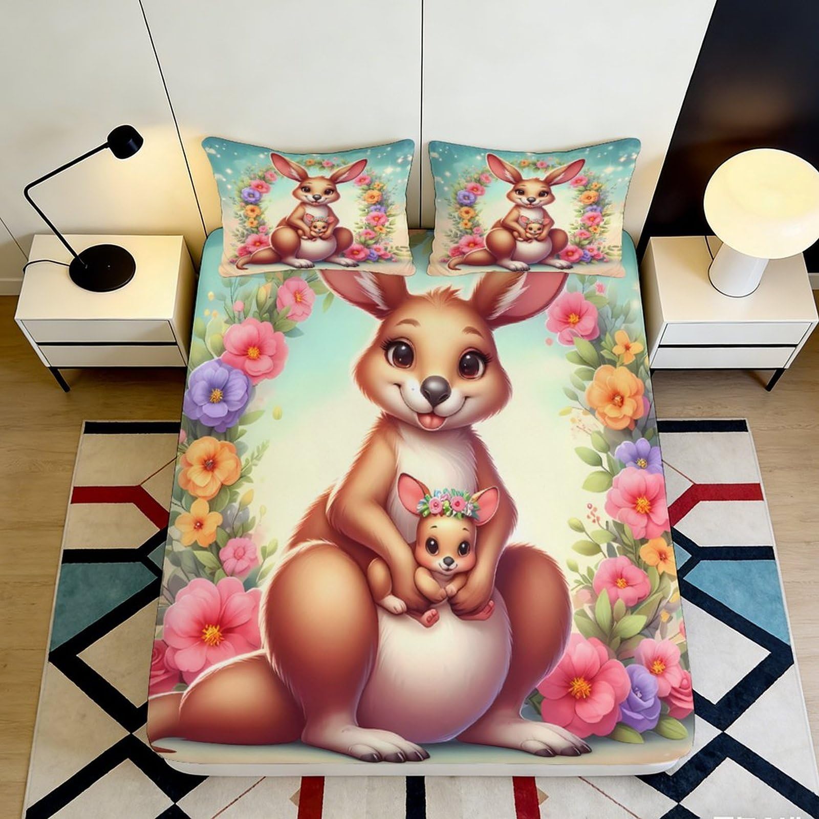 3D Printed Fox Family Fitted Sheet Microfiber, Floral Animal Bed Cover for Bedroom, Dorm, Rental, Mattress Protection and Decor 90x200x25cm