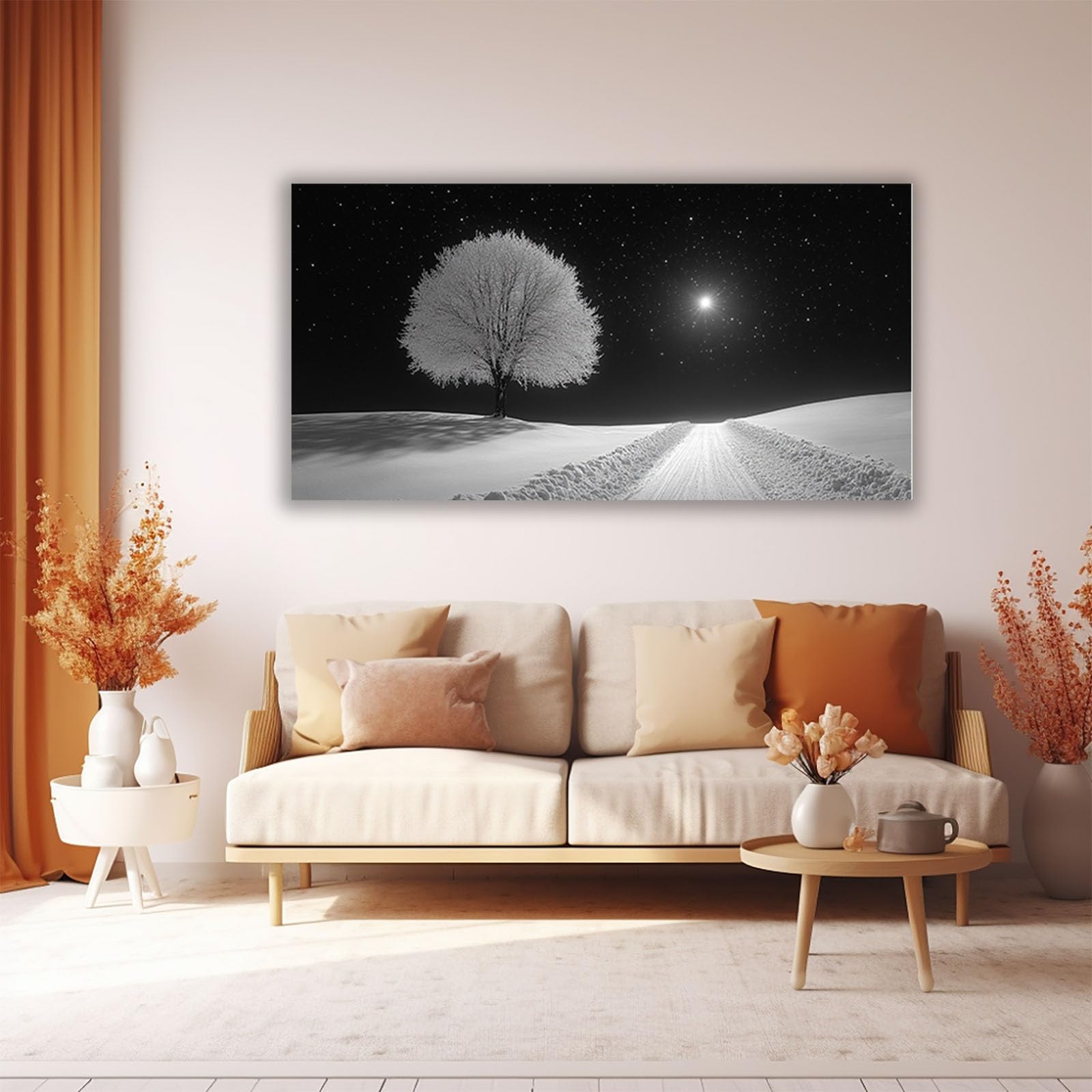 TODOAA Cuadros Decoracion Salon Modernos Invierno Negro Blanco Árboles Naturaleza Cuadro,Dormitorios Comedor Oficina Pasillo Cocina Y Baño Decoracion（Blanco-70x140cm Sin marco