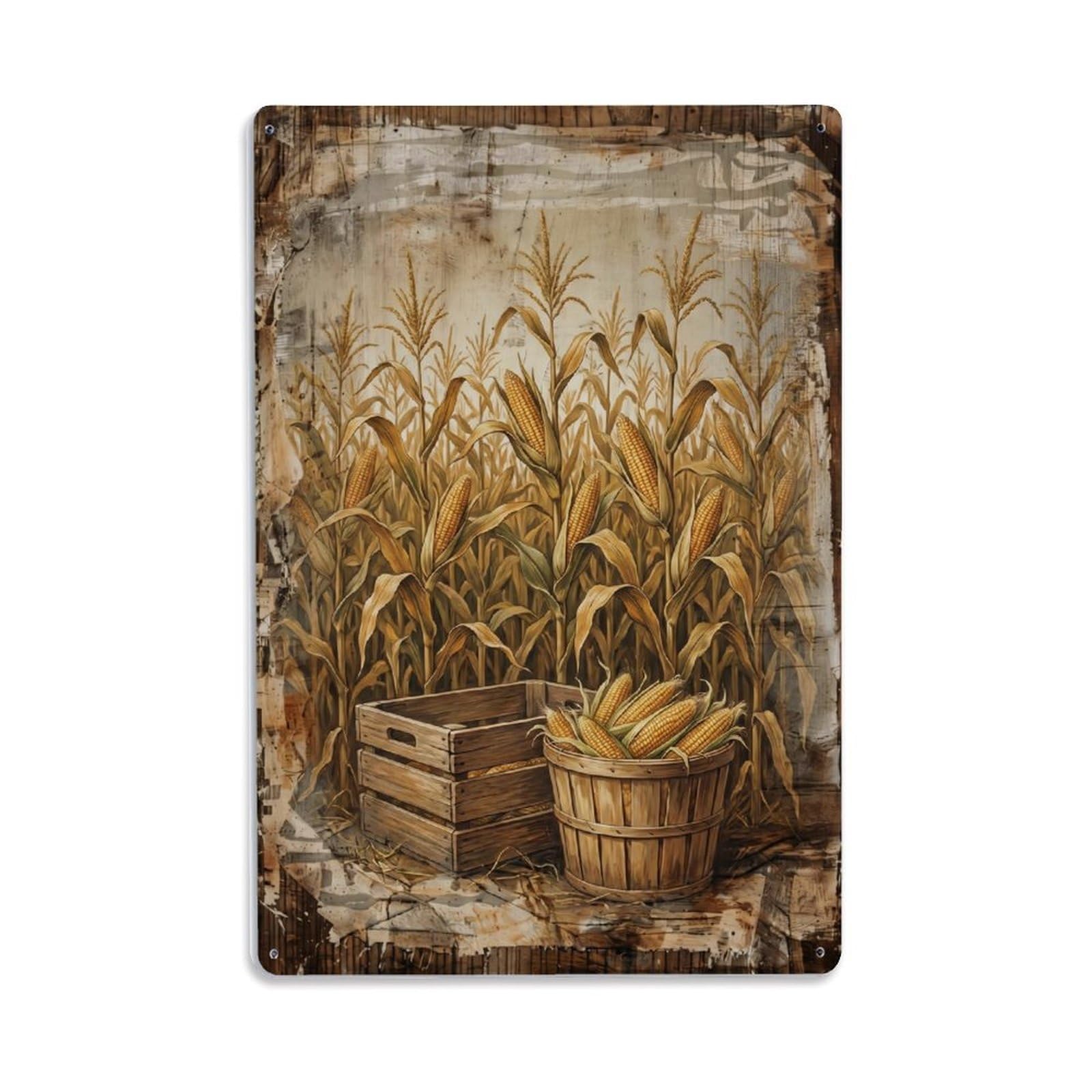 Corn Field Golden Vegetable Countryside Farm Vintage Metal Tin Sign Plaque Wall Decor for Cafe, Club, Garden Metal Poster 8x12Inch