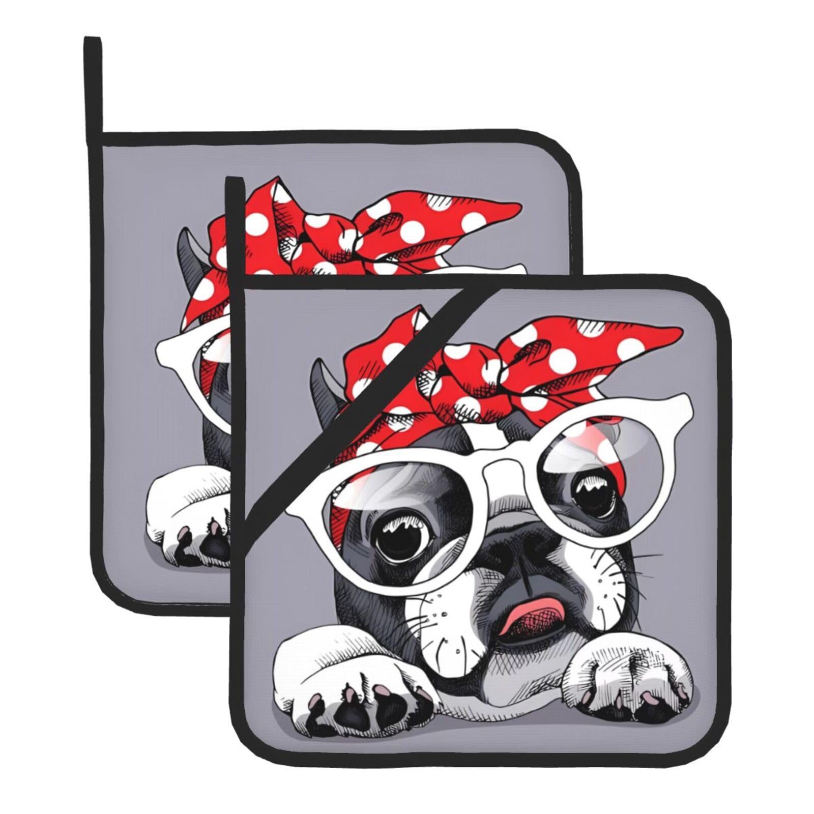 HJFCZH Dog Prints Square Hot Pads for Kitchen - Waterproof Heat Resistant Potholders, Thick Trivet Covers with Hanging Loops, Oven & Grill Dish Protectors (2-Pack)