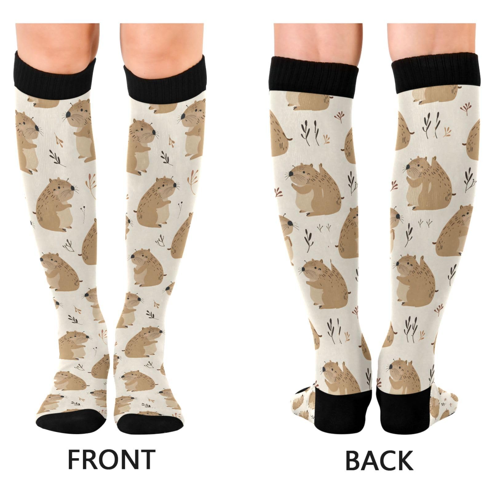 MFTJYO Capybaras Cute Animal Beige Compression Socks for Women Men Circulation Long Knee High Socks for Athletic Sports Running