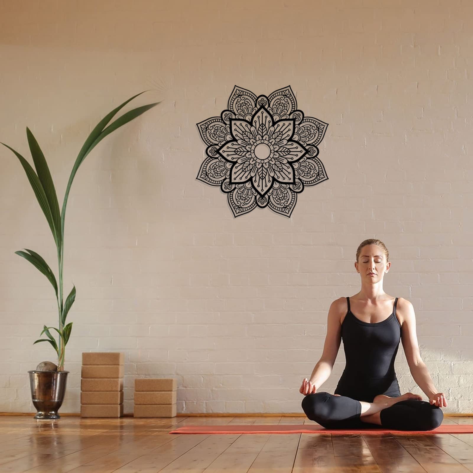 Resama Grande mandala rotondo in metallo, decorazione da parete con fiore di loto per soggiorno, camera da letto, bagno, corridoio, casa e ufficio