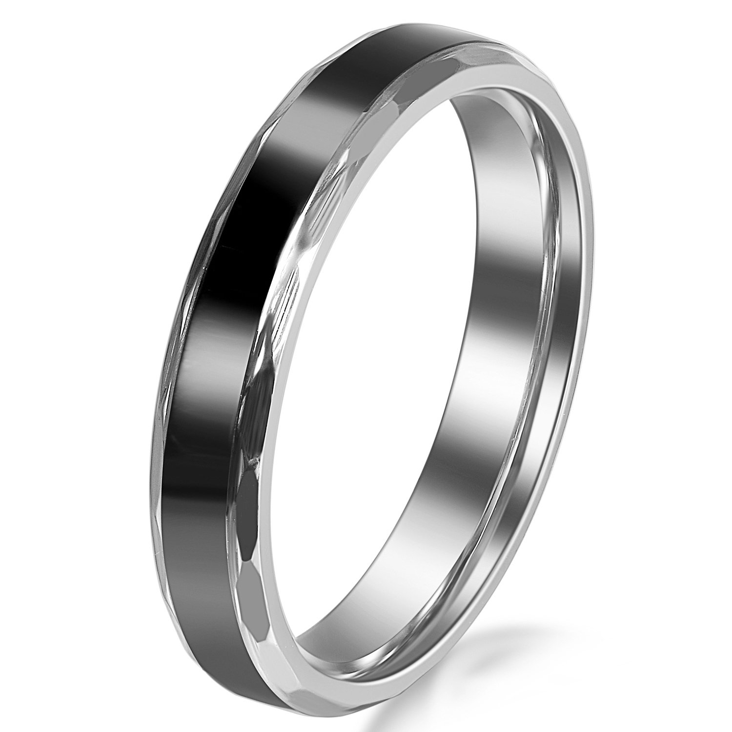 JewelryWePar de Anillos de Alianzas Acero Inoxidable de Parejas, Anillos de Compromiso Sencillos diseño Negro Plateado, Retro Vintage para San Valentín