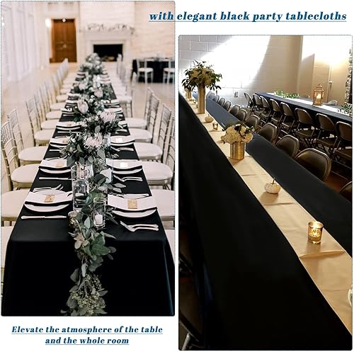 Miniatura 8 de Pesonlook Paquete de 10 manteles rectangulares de 60 x 126 pulgadas, manteles de poliéster negro para mesas rectangulares de 8 pies, manteles de