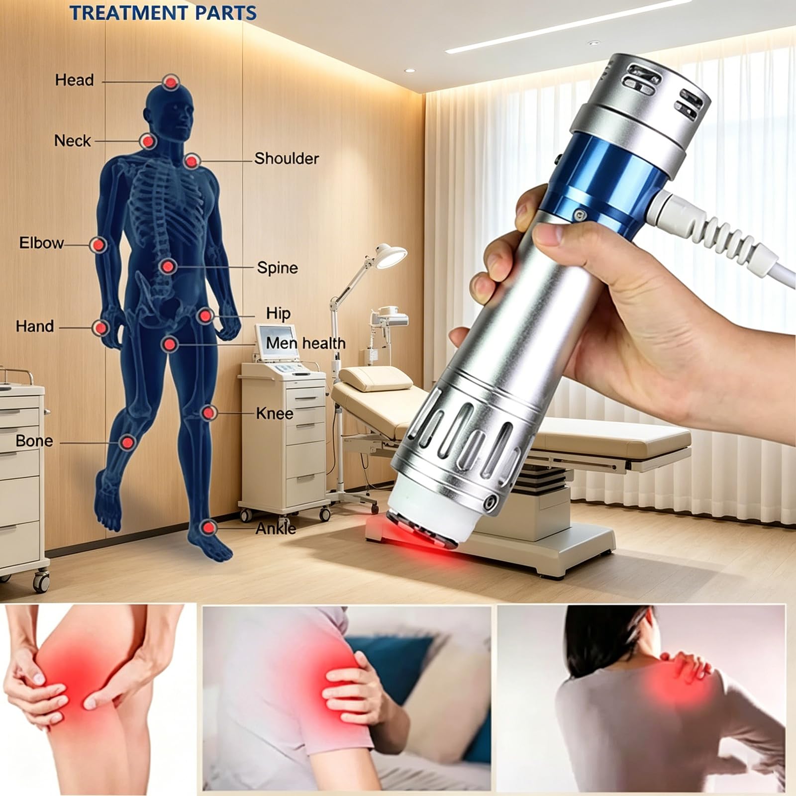 Dispositivo di Terapia con Onde D'urto, Macchina per Terapia Dell'onda D'urto con 7 Massaggio, Frequenza: (1~18Hz), Energia: (10~300mj), per Spalle, Fianchi, Cosce, Polsi, Gomito