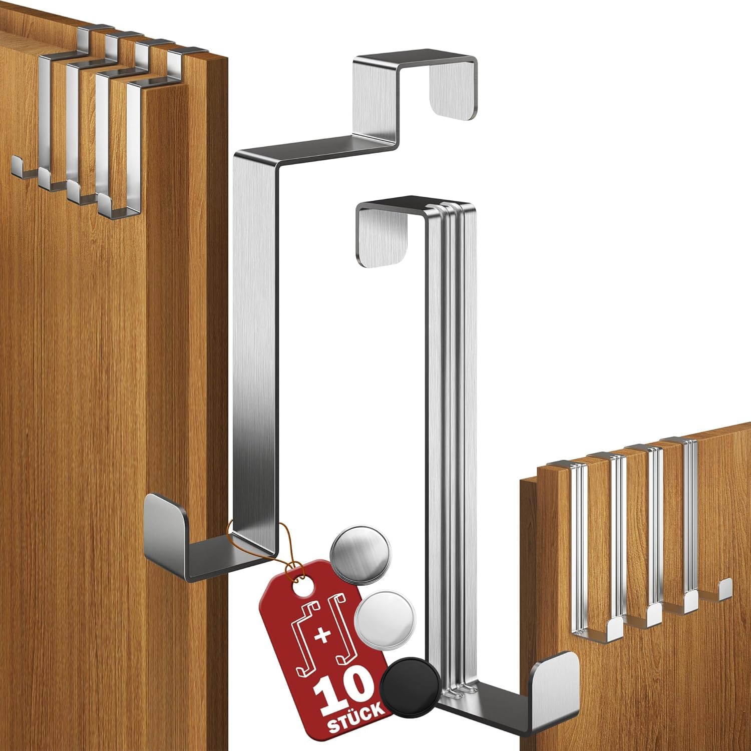 Menz Ganci Porta - Set Di 10 Pezzi, Nero, Acciaio Inox - 7