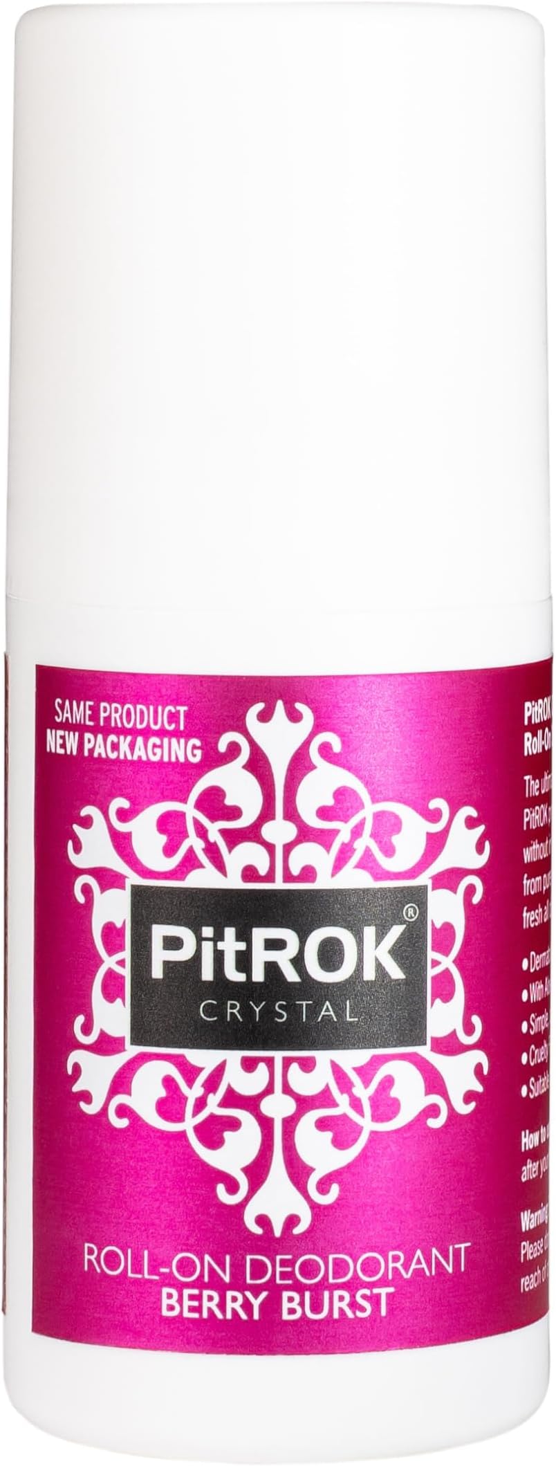 PitROK Crystal Natural Deodorant Berry Burst, 1x 50ml Roll On, Vegan, Cruelty Free, Sensitive Skin Deodorant, with Aloe Vera and Grapefruit Seed Extract. Made in the UK.