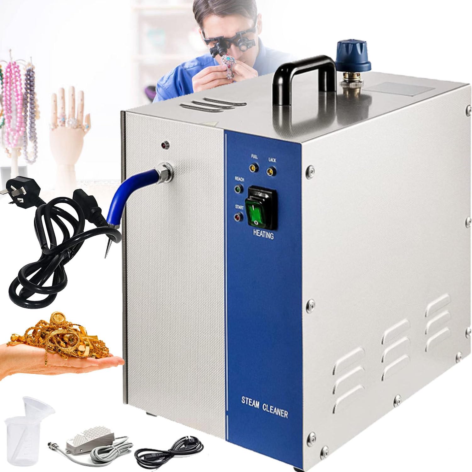 Jewelry Steam Cleaner Machine 1300W 2200W Gold and Silver Stainless Steel Jewelry Cleaner Steamer Gem Washer Equipment for