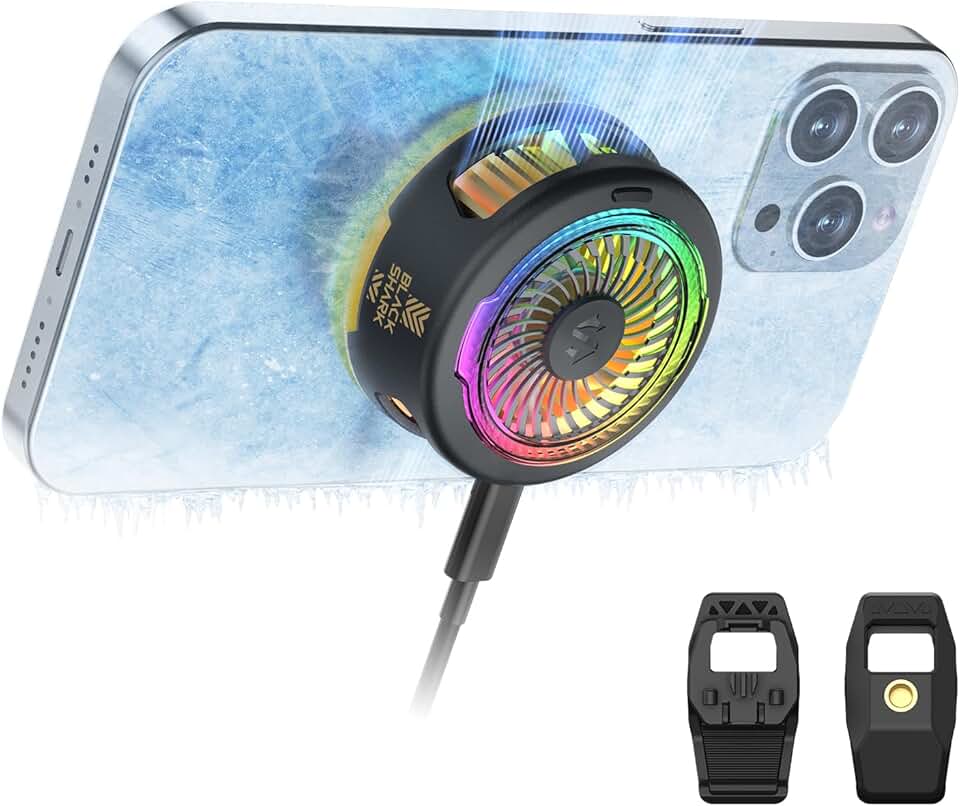 Black Shark Funcooler 5 Resfriador Magnético para Celular para Jogos, Ventilador Portátil para Resfriamento de Celular com Luz Rgb, Radiador para Celular para Iphone/Android/Tablet/Ipad (Preto)
