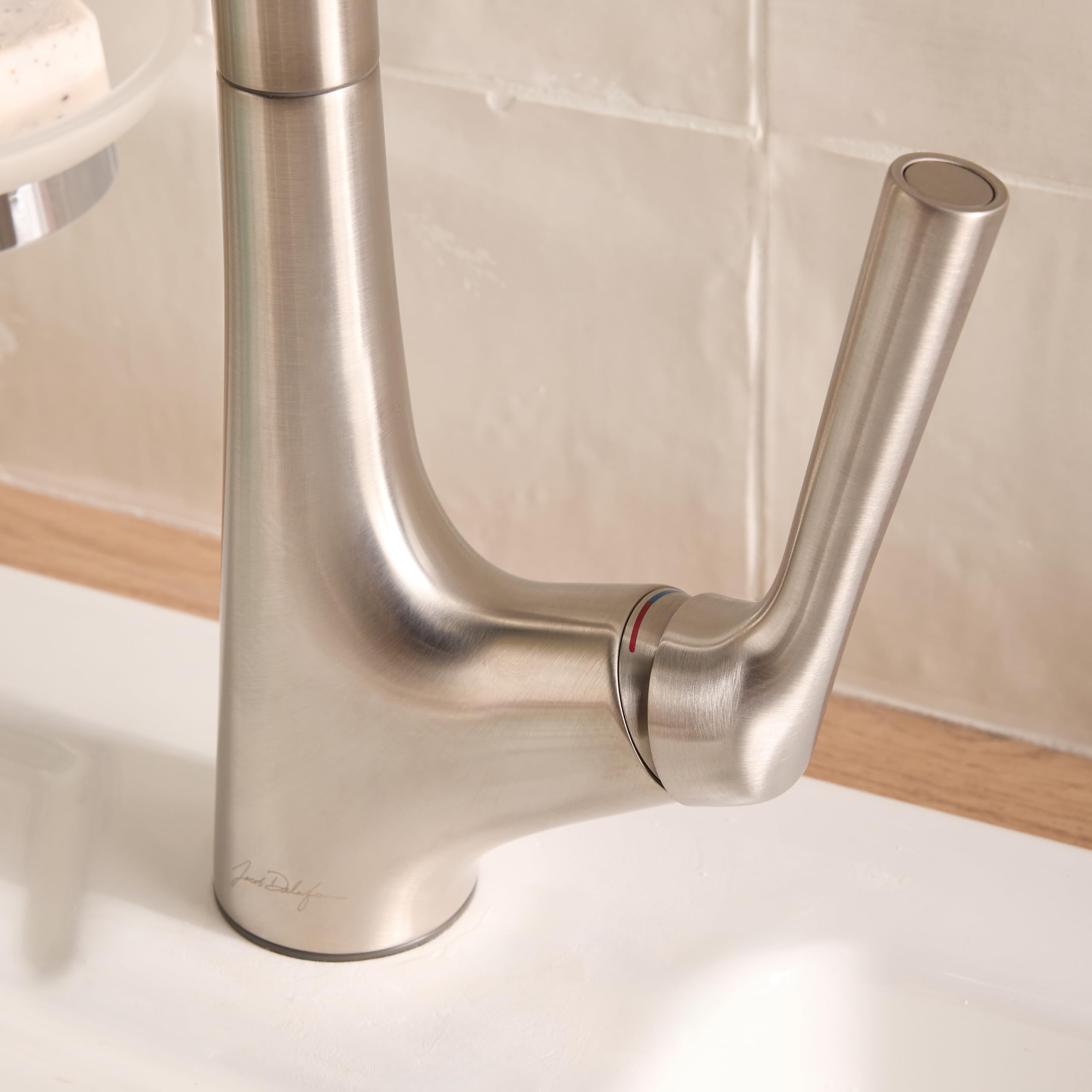 Jacob Delafon Mitigeur Évier de Cuisine Forte, Douchette 2 Jets, Inox | Bec 24,3cm. Pivotant 360°. Débit 7 L/min. Jet lame. Cartouche céramique