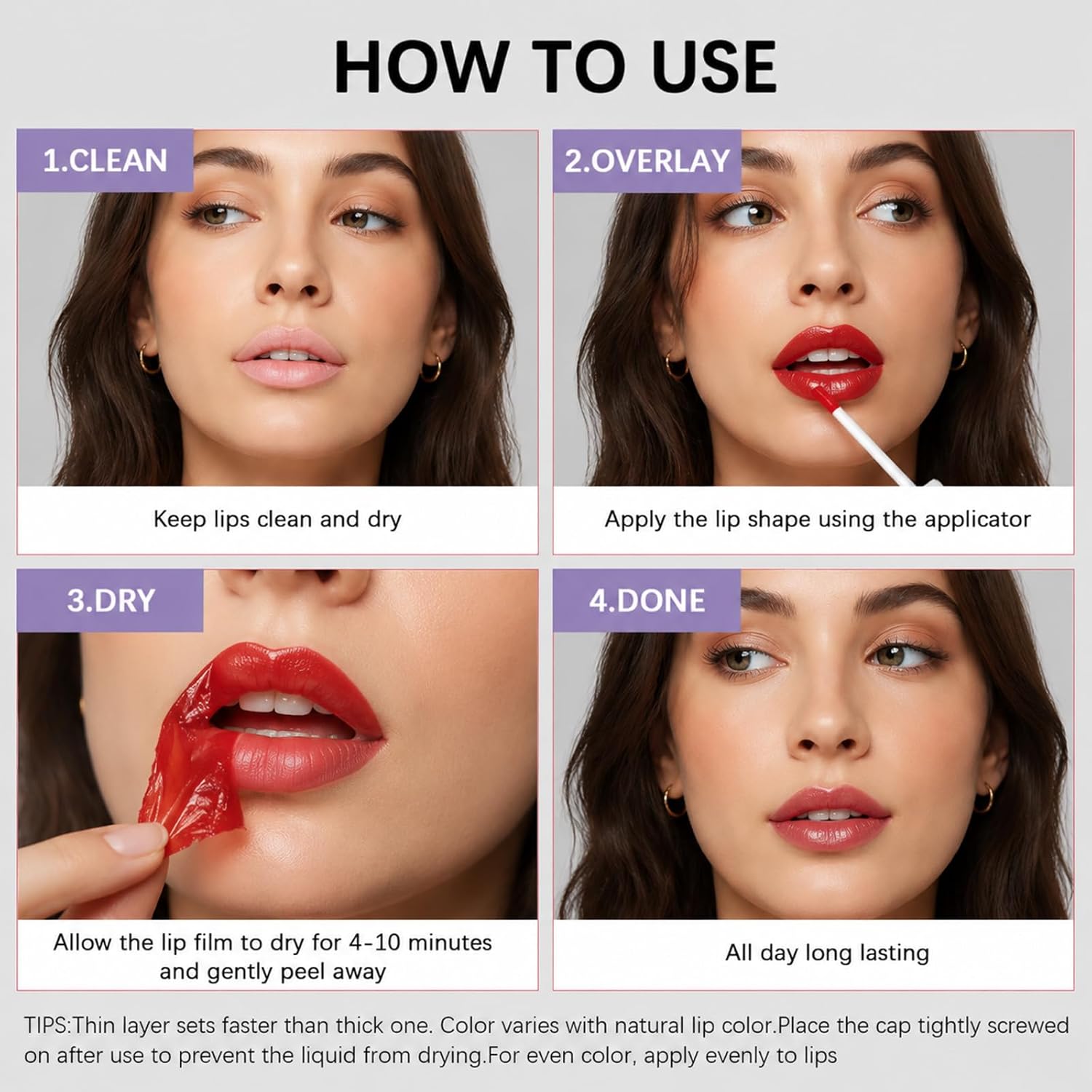 lip stain peel off lip gloss all day long lasting Waterproof and Transferproof lip tint - matte finish peel off lip liner