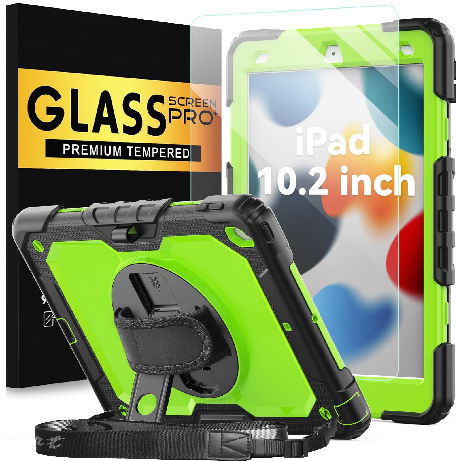 BLOSOMEET Case for iPad 9th/8th/7th Generation 2021/2020/2019 10.2 Inch with Tempered Glass Screen Protector & Pencil Holder,Protective Kids iPad 10.2 Case Cover w/Stand Hand Shoulder Strap,Black — Amazon image 18