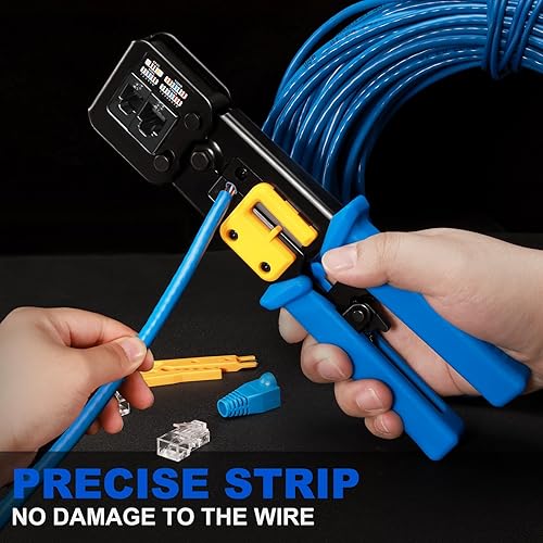 Miniatura 4 de Hiija Herramienta de crimpado RJ45 para crimpado Cat5 Cat5e Cat6 para conectores RJ45RJ12 de paso regular y final con 50 conectores, 50 cubiertas y