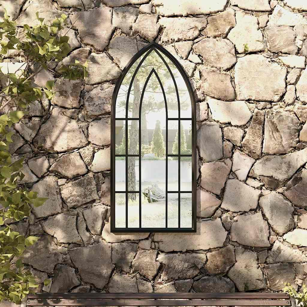 vidaXL Miroir de Jardin Miroir Mural Miroir Décoratif Miroir Suspendu Jardin Arrière-Cour Noir 100x45 cm Fer pour Utilisation Extérieure